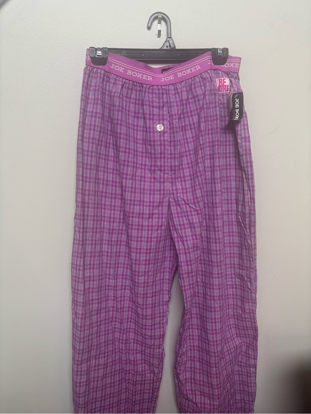 NWT- 2000s Joe Boxer pink/purple cotton Plaid Lounge pajama Pants “Be Mine” L